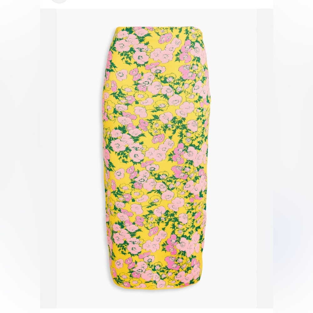 Carolina Herrera Yellow Pencil Skirt with Pink Floral Print